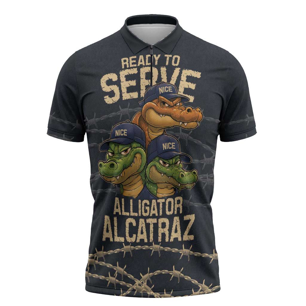 Ready To Serve Alligator Alcatraz Zipper Polo Shirt - Wonder Print Shop