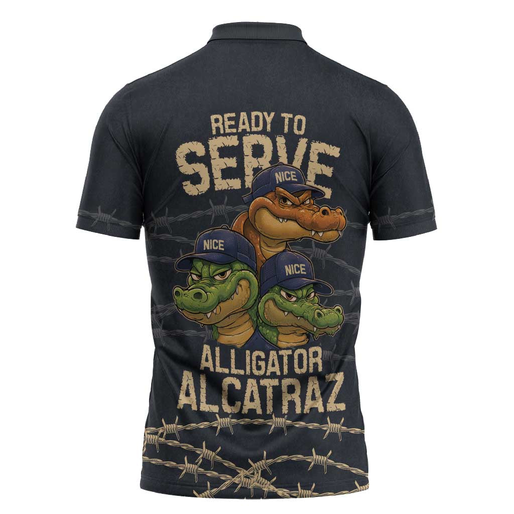 Ready To Serve Alligator Alcatraz Zipper Polo Shirt - Wonder Print Shop