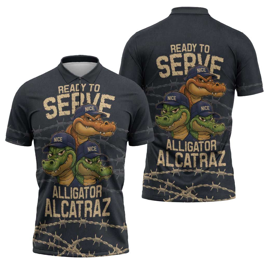 Ready To Serve Alligator Alcatraz Zipper Polo Shirt - Wonder Print Shop