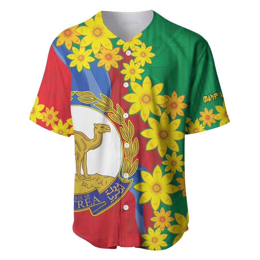 Eritrea New Year Personalized Baseball Jersey Enkutatash Adey Abeba Flower Art LT9 - Wonder Print Shop