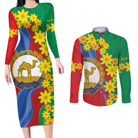 Eritrea New Year Personalized Couples Matching Long Sleeve Bodycon Dress and Long Sleeve Button Shirt Enkutatash Adey Abeba Flower Art LT9 - Wonder Print Shop