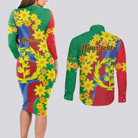 Eritrea New Year Personalized Couples Matching Long Sleeve Bodycon Dress and Long Sleeve Button Shirt Enkutatash Adey Abeba Flower Art LT9 - Wonder Print Shop