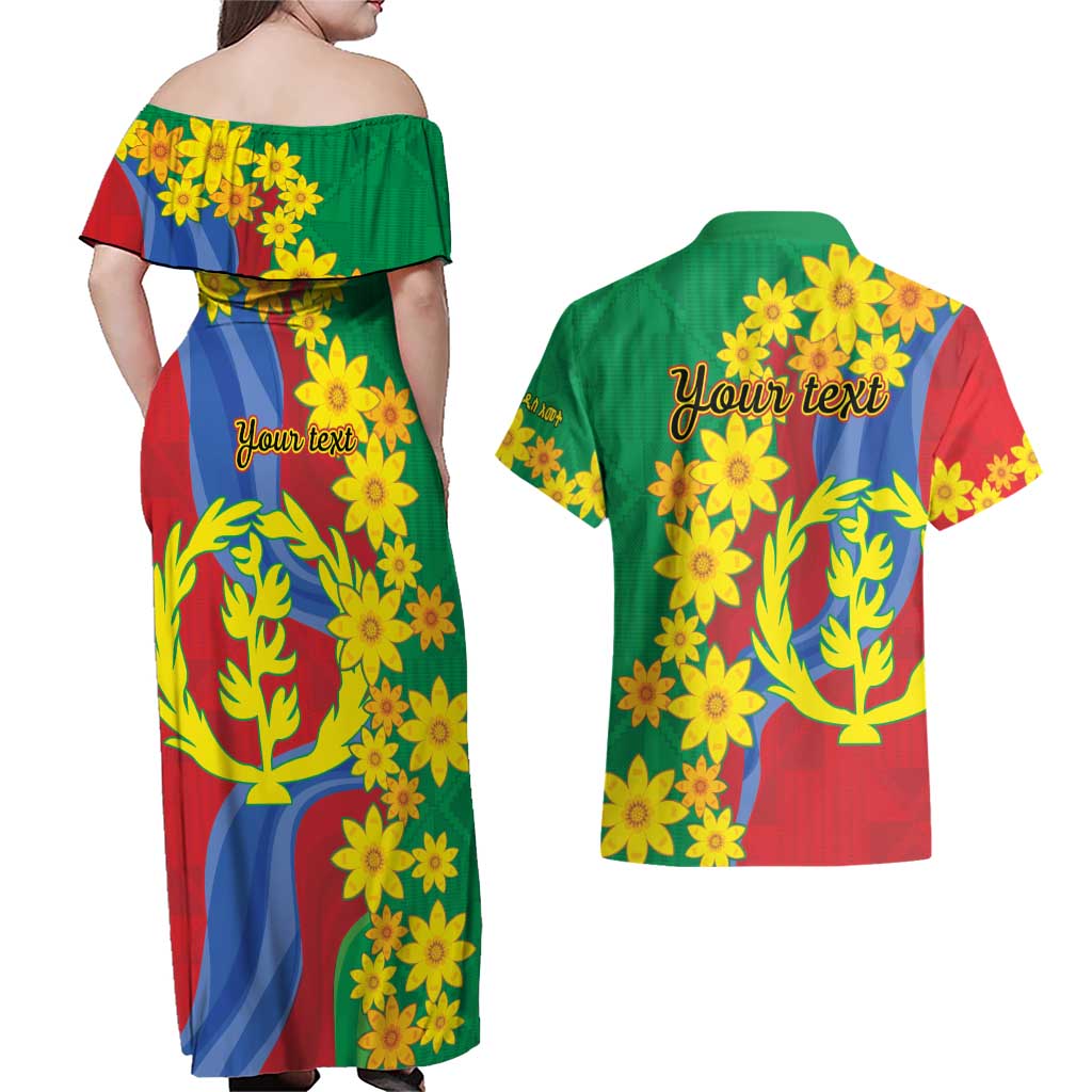 Eritrea New Year Personalized Couples Matching Off Shoulder Maxi Dress and Hawaiian Shirt Enkutatash Adey Abeba Flower Art LT9 - Wonder Print Shop
