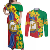 Eritrea New Year Personalized Couples Matching Off Shoulder Maxi Dress and Long Sleeve Button Shirt Enkutatash Adey Abeba Flower Art LT9 - Wonder Print Shop