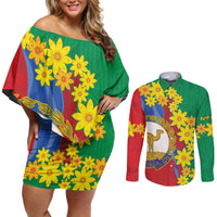 Eritrea New Year Personalized Couples Matching Off Shoulder Short Dress and Long Sleeve Button Shirt Enkutatash Adey Abeba Flower Art LT9 - Wonder Print Shop