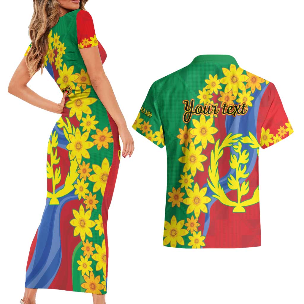 Eritrea New Year Personalized Couples Matching Short Sleeve Bodycon Dress and Hawaiian Shirt Enkutatash Adey Abeba Flower Art LT9 - Wonder Print Shop