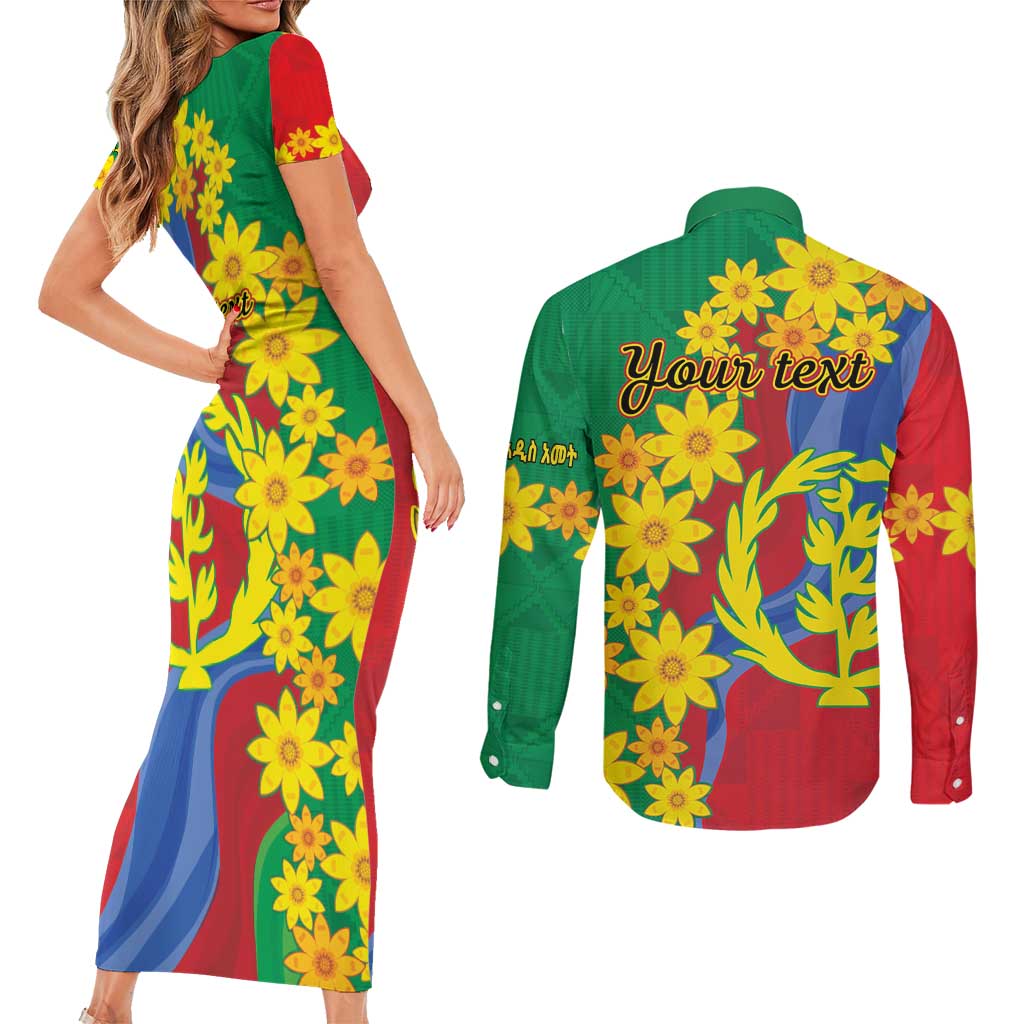 Eritrea New Year Personalized Couples Matching Short Sleeve Bodycon Dress and Long Sleeve Button Shirt Enkutatash Adey Abeba Flower Art LT9 - Wonder Print Shop
