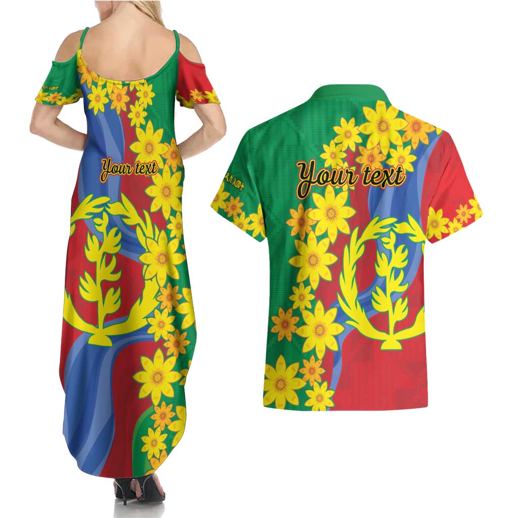 Eritrea New Year Personalized Couples Matching Summer Maxi Dress and Hawaiian Shirt Enkutatash Adey Abeba Flower Art LT9 - Wonder Print Shop
