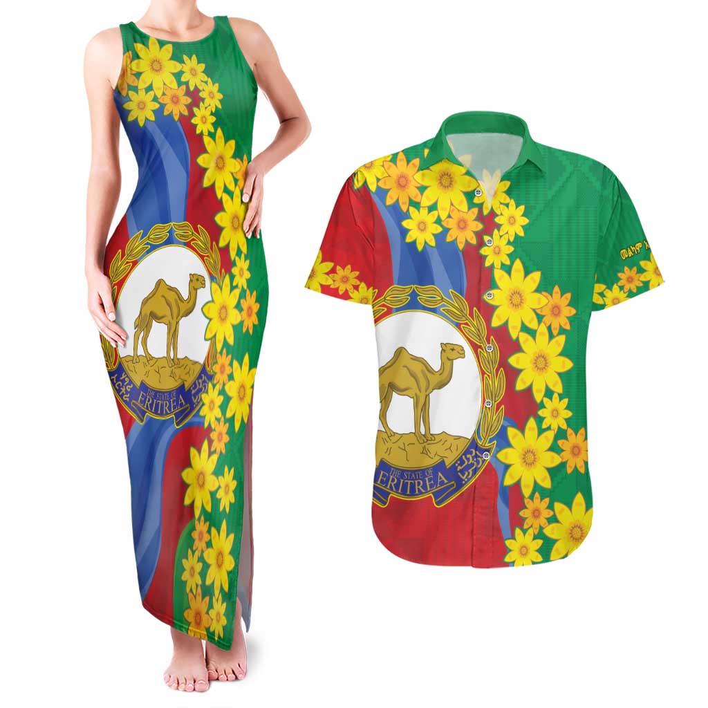 Eritrea New Year Personalized Couples Matching Tank Maxi Dress and Hawaiian Shirt Enkutatash Adey Abeba Flower Art LT9 - Wonder Print Shop