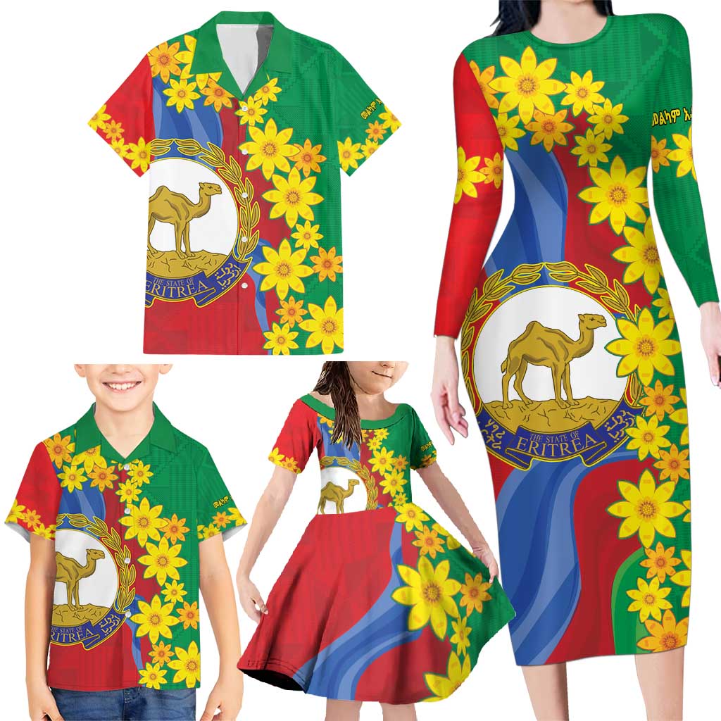 Eritrea New Year Personalized Family Matching Long Sleeve Bodycon Dress and Hawaiian Shirt Enkutatash Adey Abeba Flower Art LT9 - Wonder Print Shop