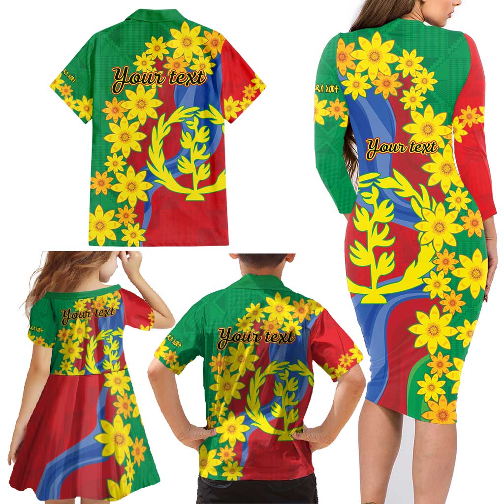 Eritrea New Year Personalized Family Matching Long Sleeve Bodycon Dress and Hawaiian Shirt Enkutatash Adey Abeba Flower Art LT9 - Wonder Print Shop