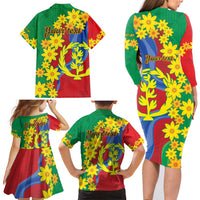 Eritrea New Year Personalized Family Matching Long Sleeve Bodycon Dress and Hawaiian Shirt Enkutatash Adey Abeba Flower Art LT9 - Wonder Print Shop