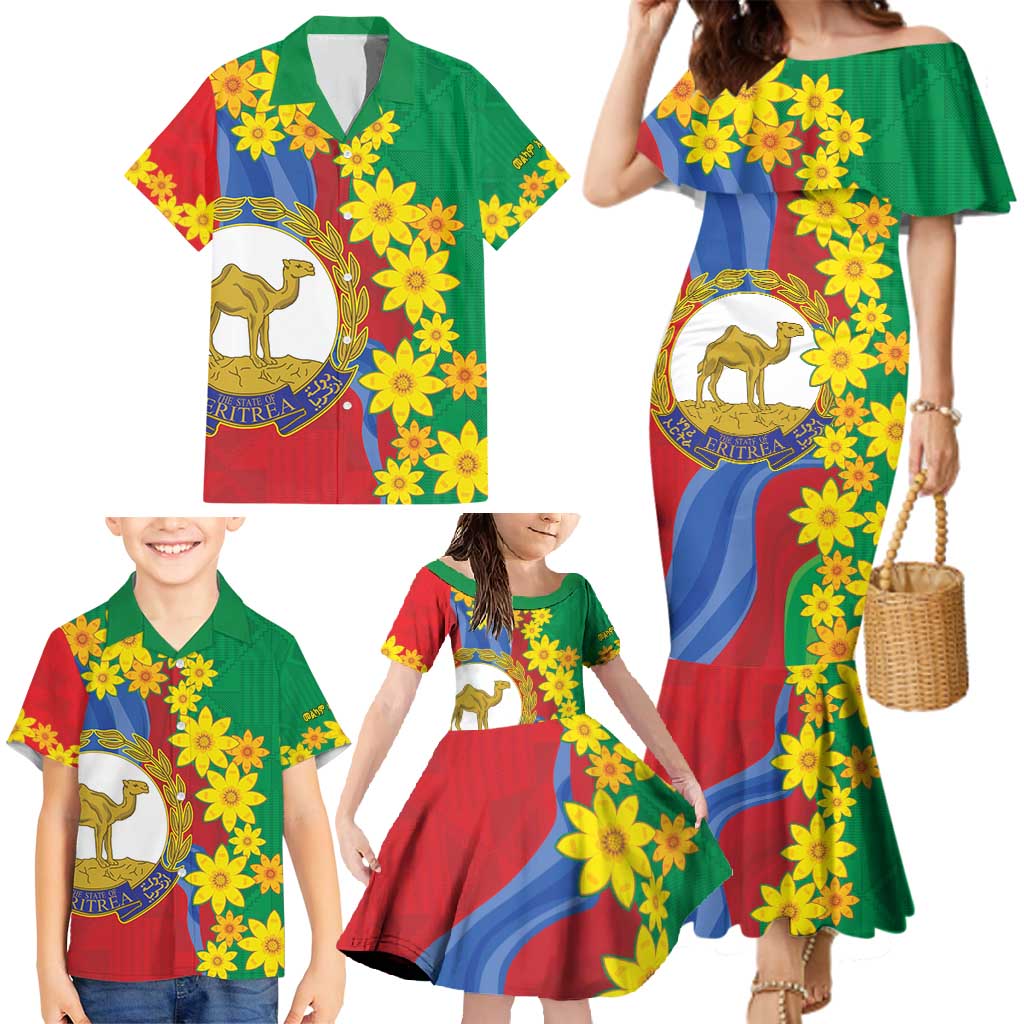 Eritrea New Year Personalized Family Matching Mermaid Dress and Hawaiian Shirt Enkutatash Adey Abeba Flower Art LT9 - Wonder Print Shop