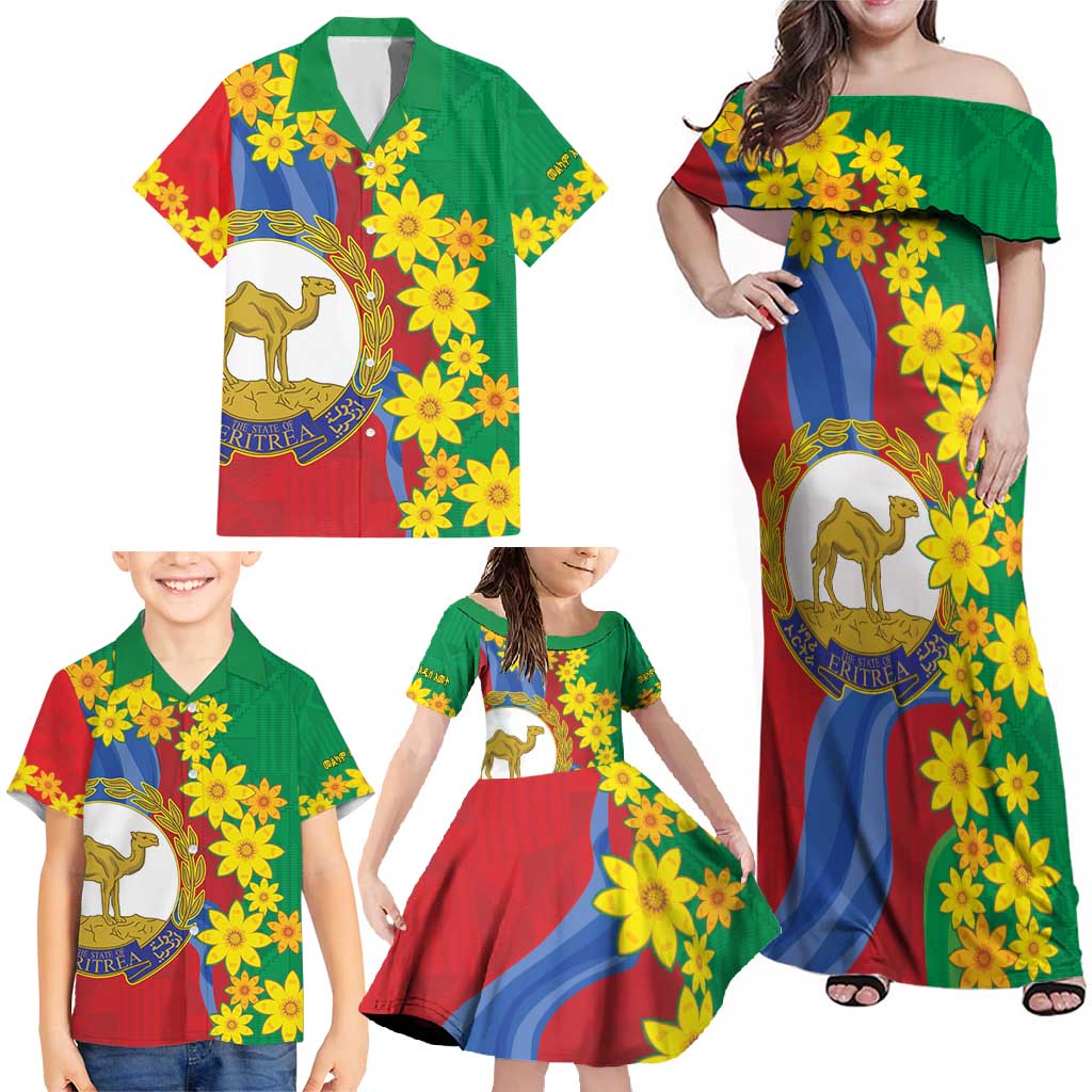 Eritrea New Year Personalized Family Matching Off Shoulder Maxi Dress and Hawaiian Shirt Enkutatash Adey Abeba Flower Art LT9 - Wonder Print Shop