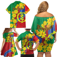 Eritrea New Year Personalized Family Matching Off Shoulder Short Dress and Hawaiian Shirt Enkutatash Adey Abeba Flower Art LT9 - Wonder Print Shop