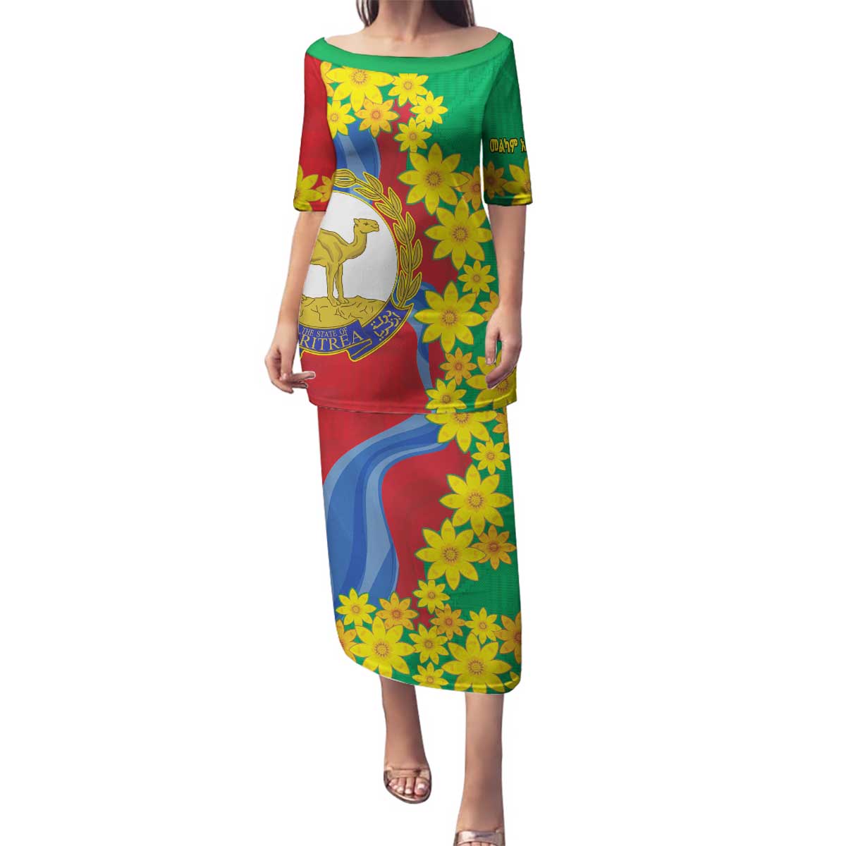 Eritrea New Year Personalized Family Matching Puletasi and Hawaiian Shirt Enkutatash Adey Abeba Flower Art - Wonder Print Shop