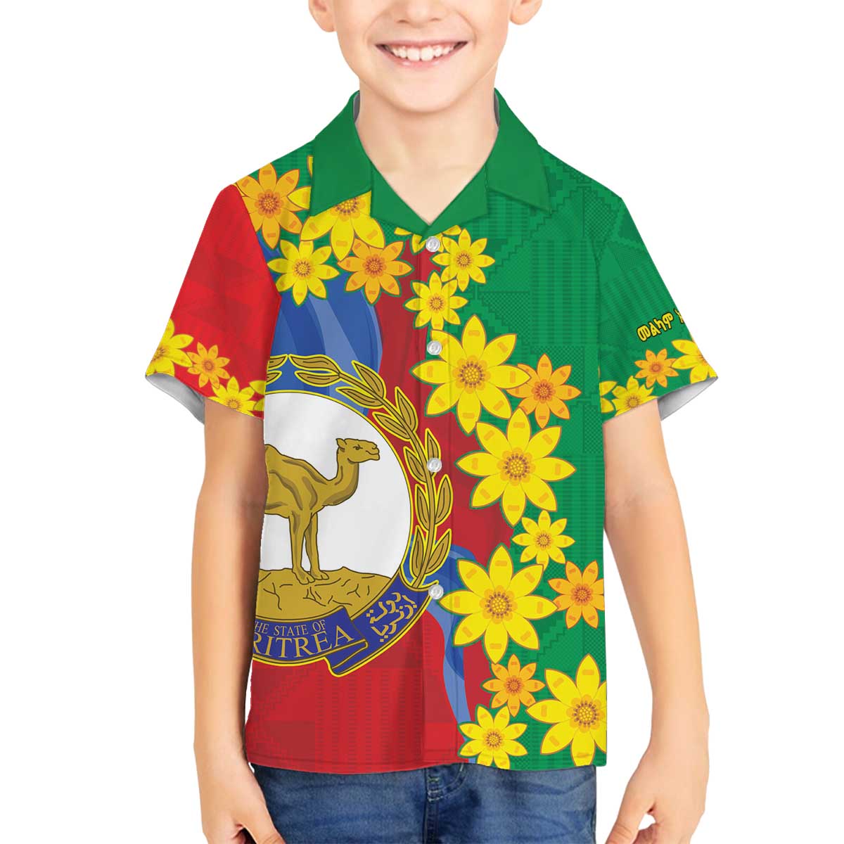 Eritrea New Year Personalized Family Matching Puletasi and Hawaiian Shirt Enkutatash Adey Abeba Flower Art - Wonder Print Shop