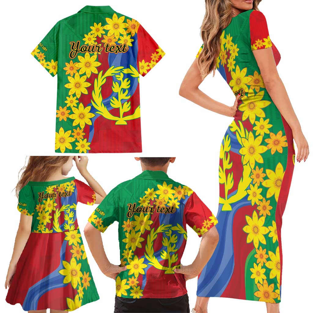 Eritrea New Year Personalized Family Matching Short Sleeve Bodycon Dress and Hawaiian Shirt Enkutatash Adey Abeba Flower Art - Wonder Print Shop