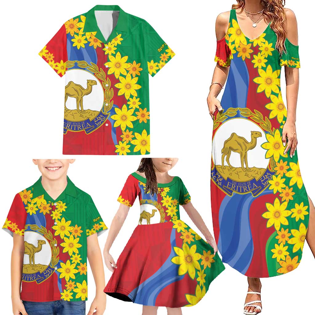 Eritrea New Year Personalized Family Matching Summer Maxi Dress and Hawaiian Shirt Enkutatash Adey Abeba Flower Art - Wonder Print Shop
