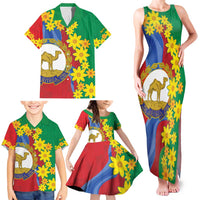 Eritrea New Year Personalized Family Matching Tank Maxi Dress and Hawaiian Shirt Enkutatash Adey Abeba Flower Art - Wonder Print Shop
