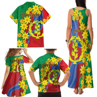 Eritrea New Year Personalized Family Matching Tank Maxi Dress and Hawaiian Shirt Enkutatash Adey Abeba Flower Art - Wonder Print Shop