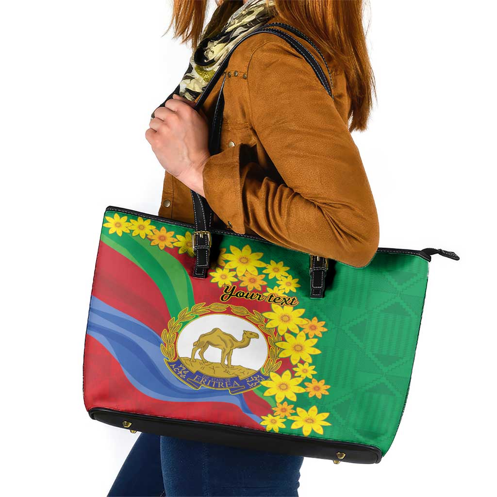 Eritrea New Year Personalized Leather Tote Bag Enkutatash Adey Abeba Flower Art - Wonder Print Shop