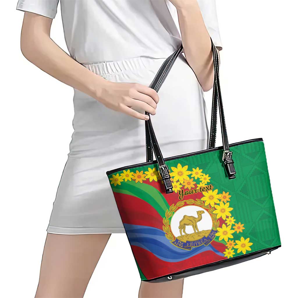 Eritrea New Year Personalized Leather Tote Bag Enkutatash Adey Abeba Flower Art - Wonder Print Shop