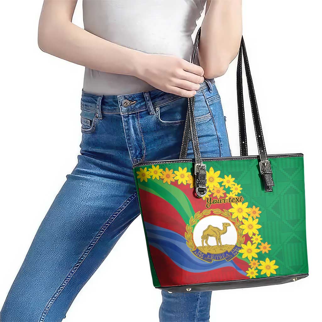 Eritrea New Year Personalized Leather Tote Bag Enkutatash Adey Abeba Flower Art - Wonder Print Shop