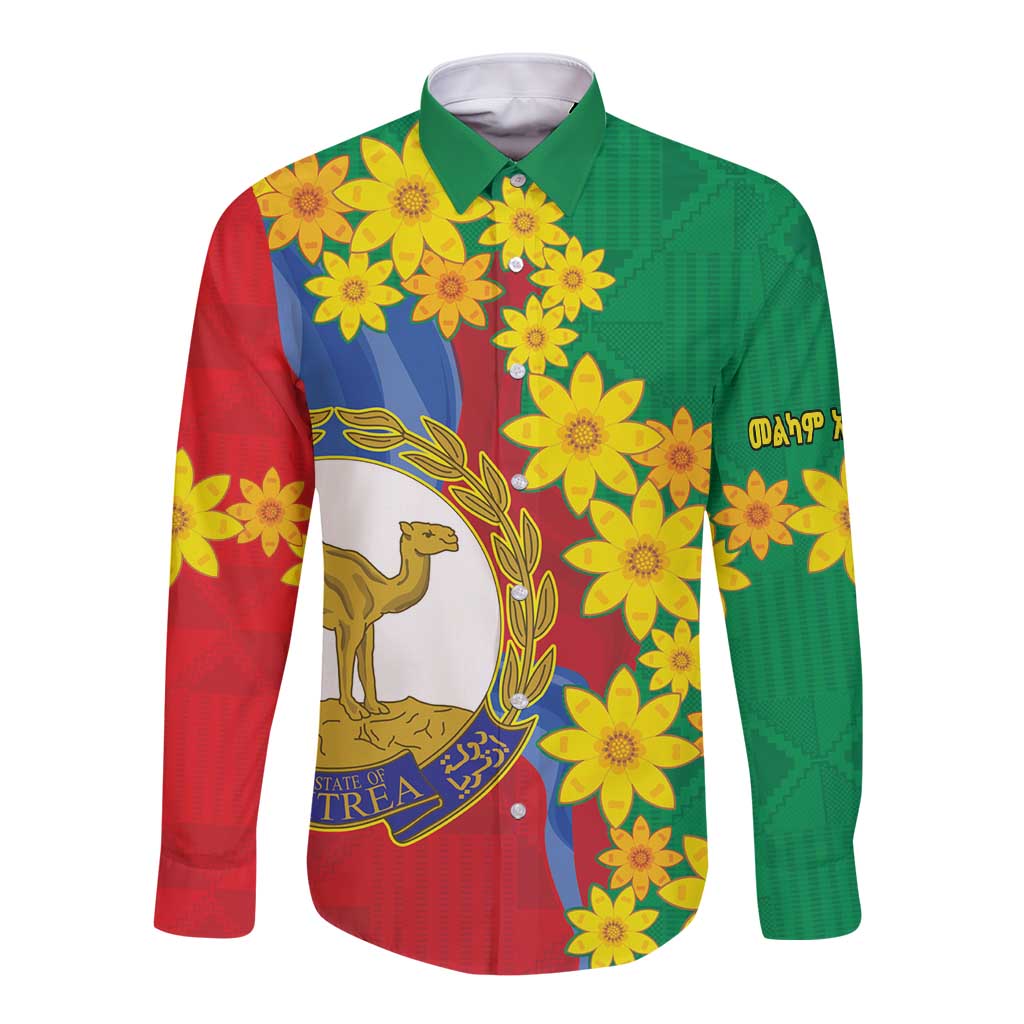 Eritrea New Year Personalized Long Sleeve Button Shirt Enkutatash Adey Abeba Flower Art - Wonder Print Shop