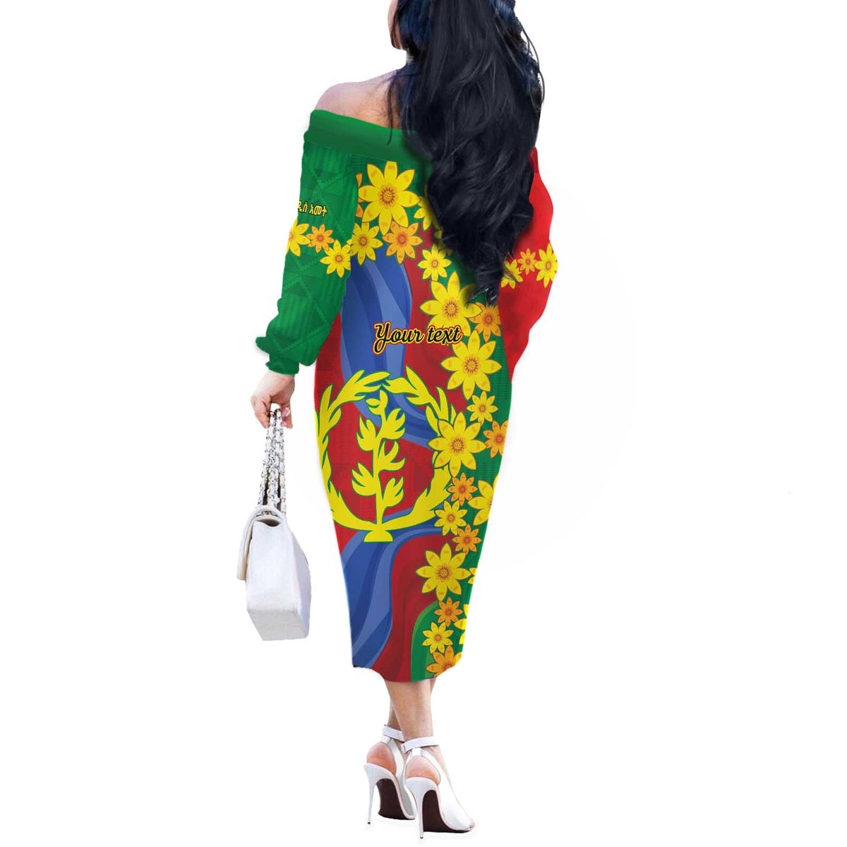Eritrea New Year Personalized Off The Shoulder Long Sleeve Dress Enkutatash Adey Abeba Flower Art - Wonder Print Shop