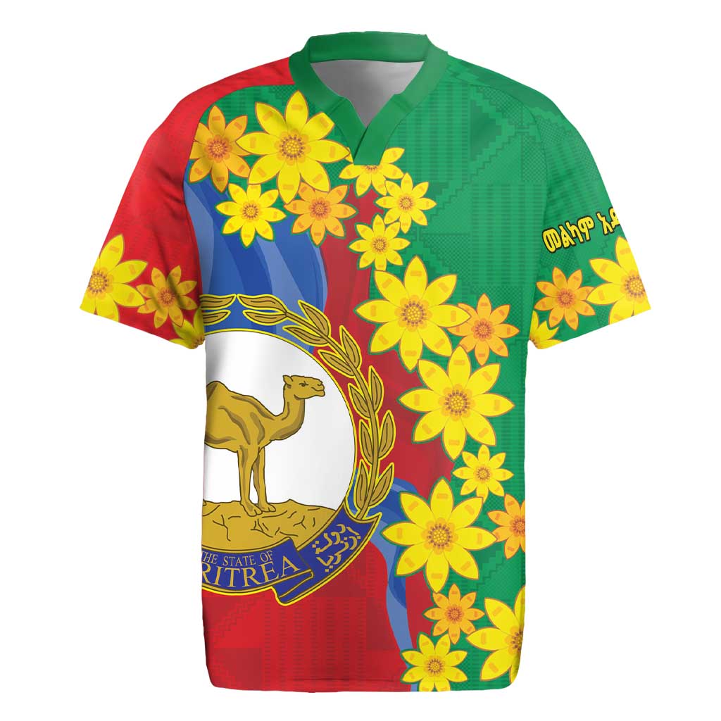 Eritrea New Year Personalized Rugby Jersey Enkutatash Adey Abeba Flower Art - Wonder Print Shop