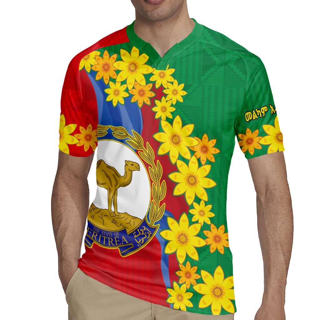 Eritrea New Year Personalized Rugby Jersey Enkutatash Adey Abeba Flower Art - Wonder Print Shop