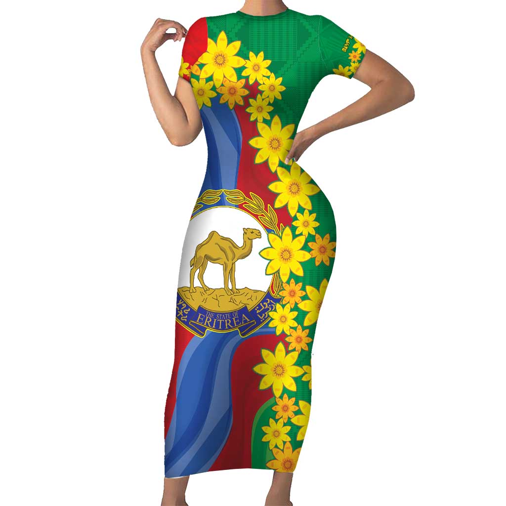Eritrea New Year Personalized Short Sleeve Bodycon Dress Enkutatash Adey Abeba Flower Art - Wonder Print Shop