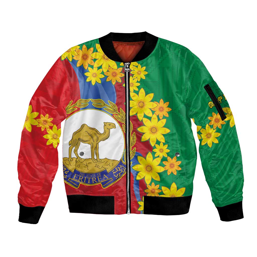 Eritrea New Year Personalized Sleeve Zip Bomber Jacket Enkutatash Adey Abeba Flower Art - Wonder Print Shop