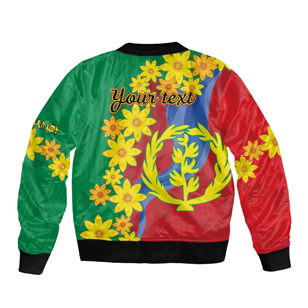 Eritrea New Year Personalized Sleeve Zip Bomber Jacket Enkutatash Adey Abeba Flower Art - Wonder Print Shop