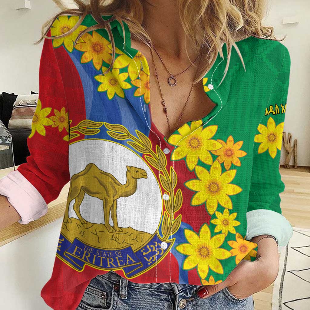 Eritrea New Year Personalized Women Casual Shirt Enkutatash Adey Abeba Flower Art - Wonder Print Shop