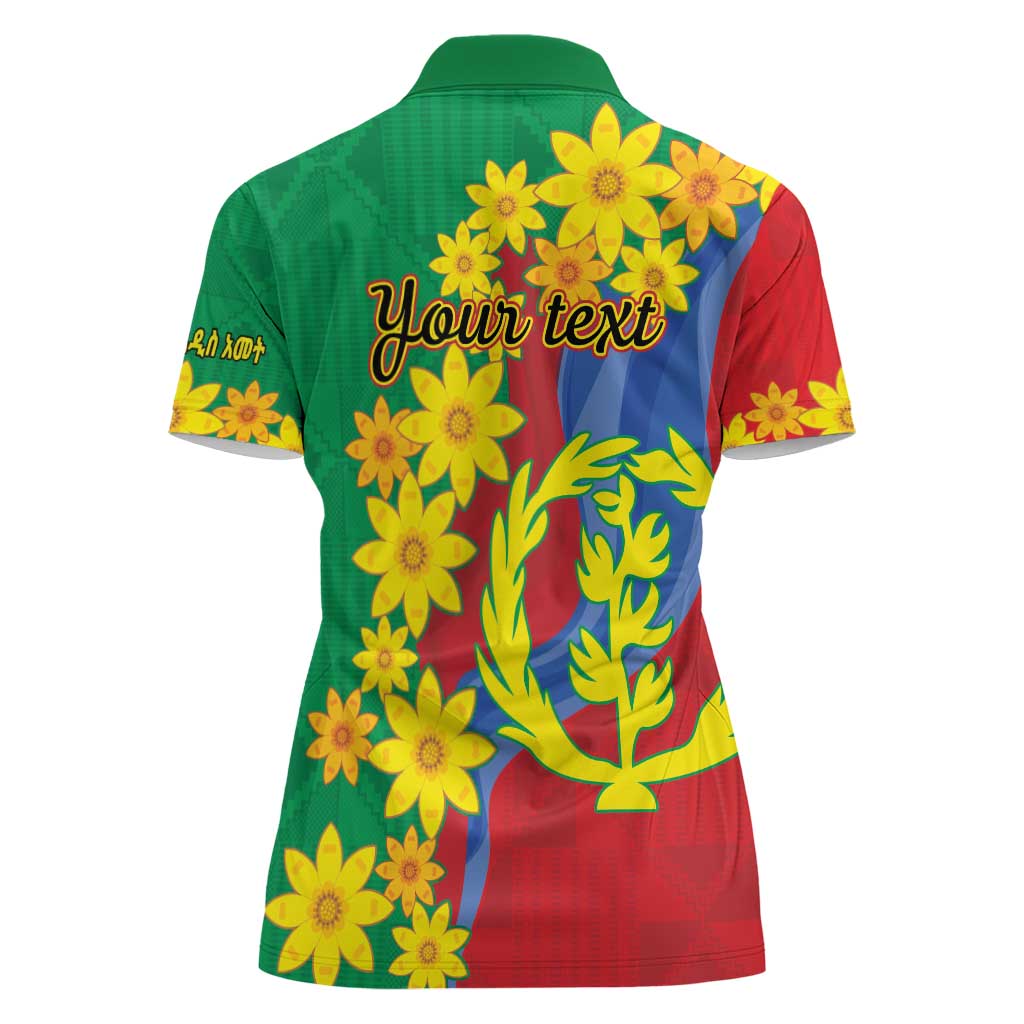 Eritrea New Year Personalized Women Polo Shirt Enkutatash Adey Abeba Flower Art - Wonder Print Shop