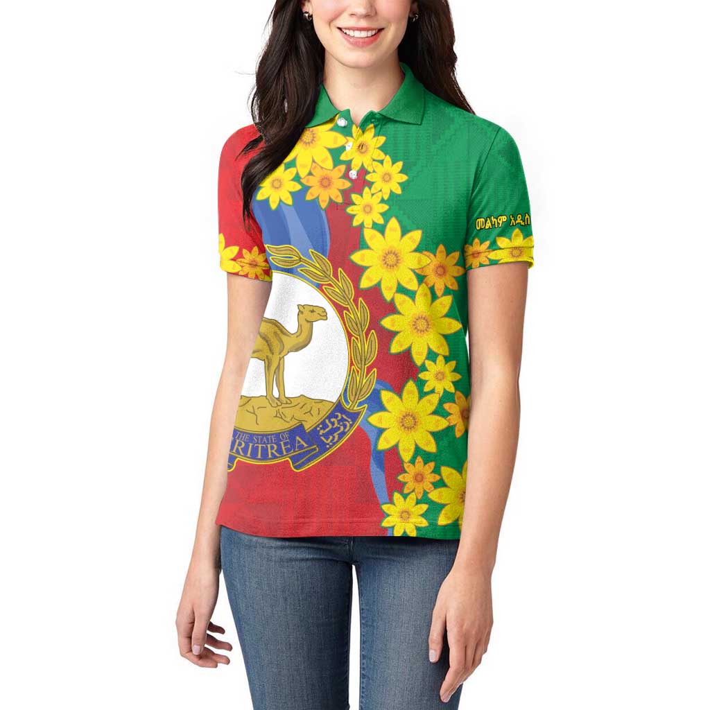Eritrea New Year Personalized Women Polo Shirt Enkutatash Adey Abeba Flower Art - Wonder Print Shop