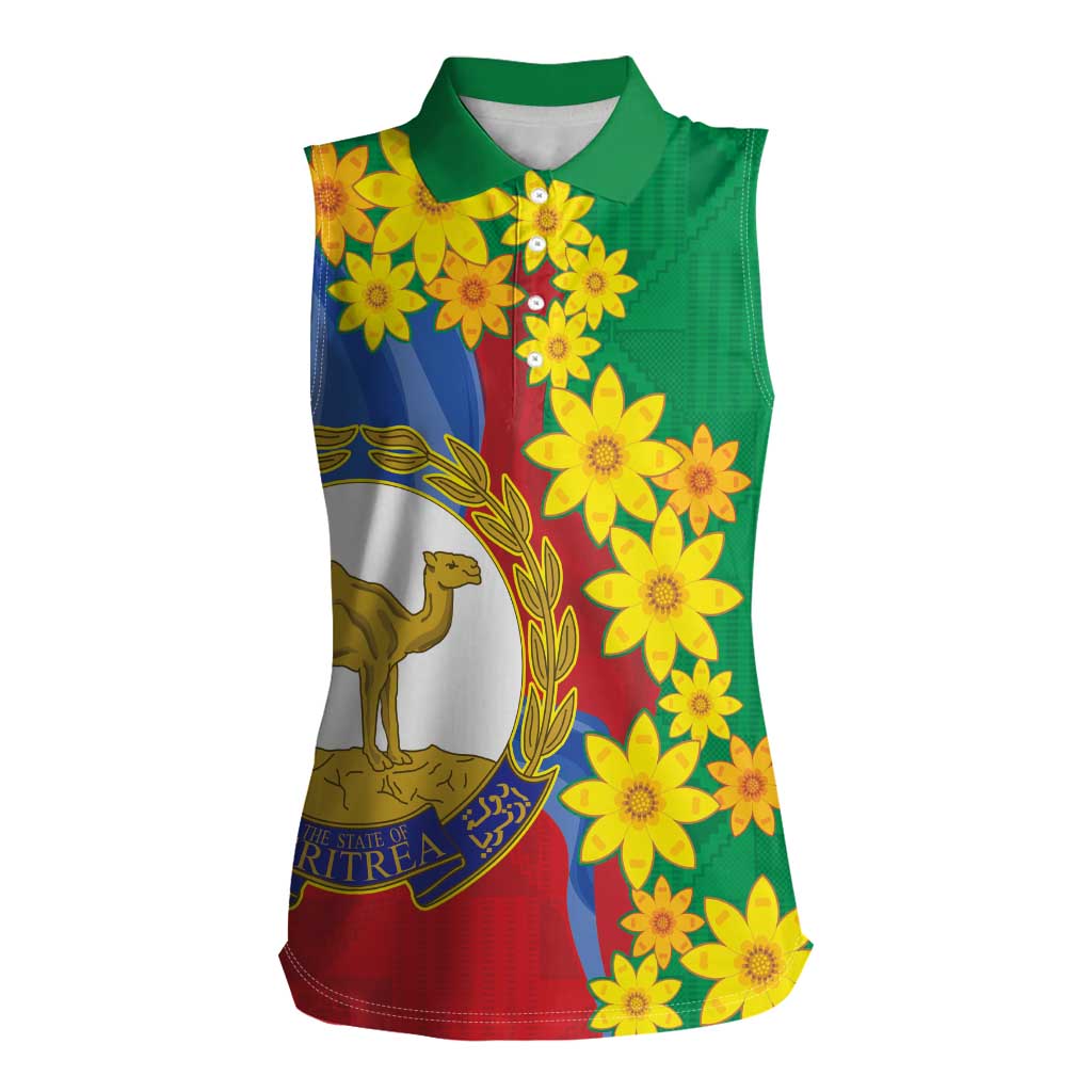 Eritrea New Year Personalized Women Sleeveless Polo Shirt Enkutatash Adey Abeba Flower Art - Wonder Print Shop