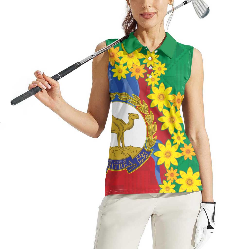 Eritrea New Year Personalized Women Sleeveless Polo Shirt Enkutatash Adey Abeba Flower Art - Wonder Print Shop