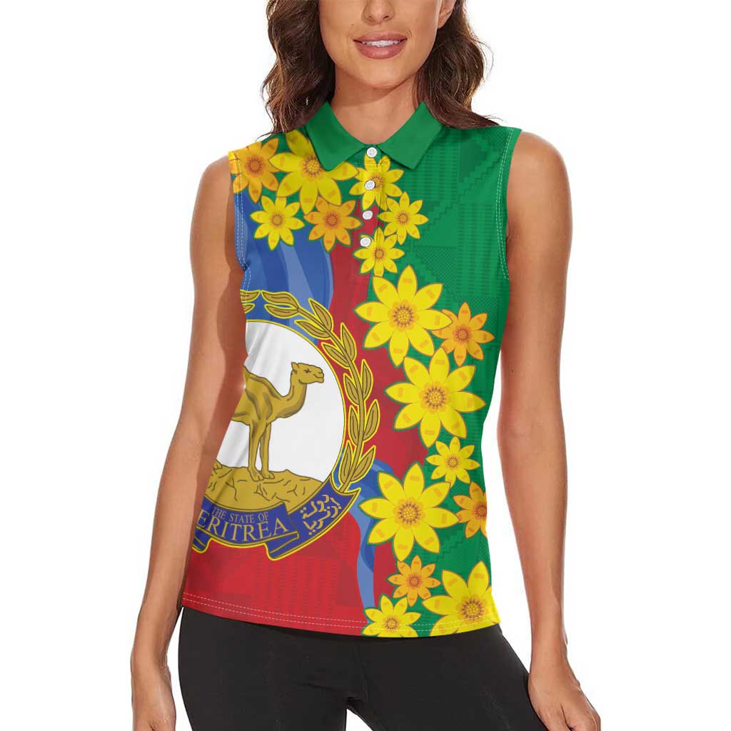 Eritrea New Year Personalized Women Sleeveless Polo Shirt Enkutatash Adey Abeba Flower Art - Wonder Print Shop