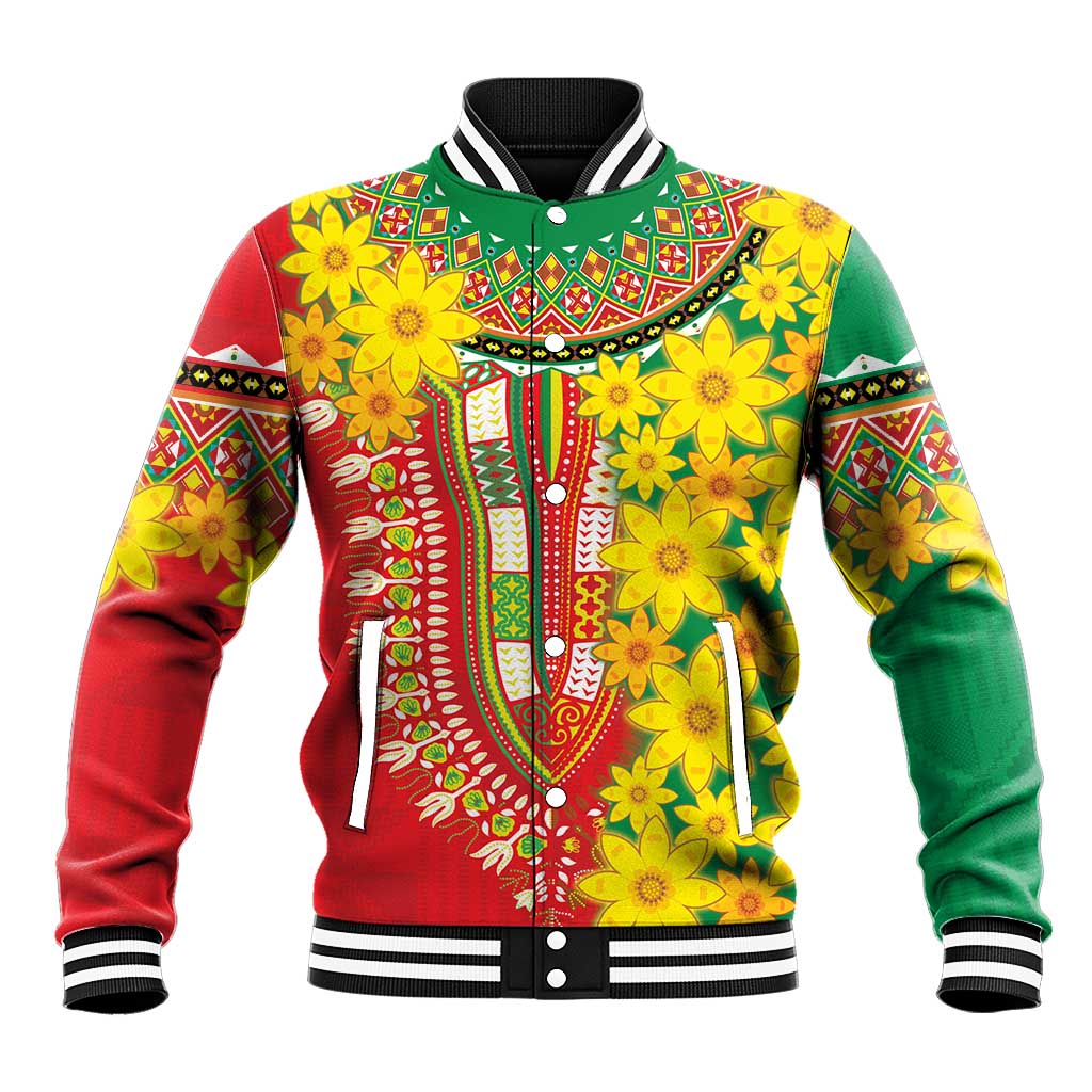 Ethiopian New Year Baseball Jacket Enkutatash Adey Abeba Flower Art LT9 - Wonder Print Shop