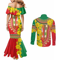 Ethiopian New Year Couples Matching Mermaid Dress and Long Sleeve Button Shirt Enkutatash Adey Abeba Flower Art