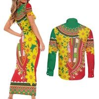 Ethiopian New Year Couples Matching Short Sleeve Bodycon Dress and Long Sleeve Button Shirt Enkutatash Adey Abeba Flower Art LT9 - Wonder Print Shop