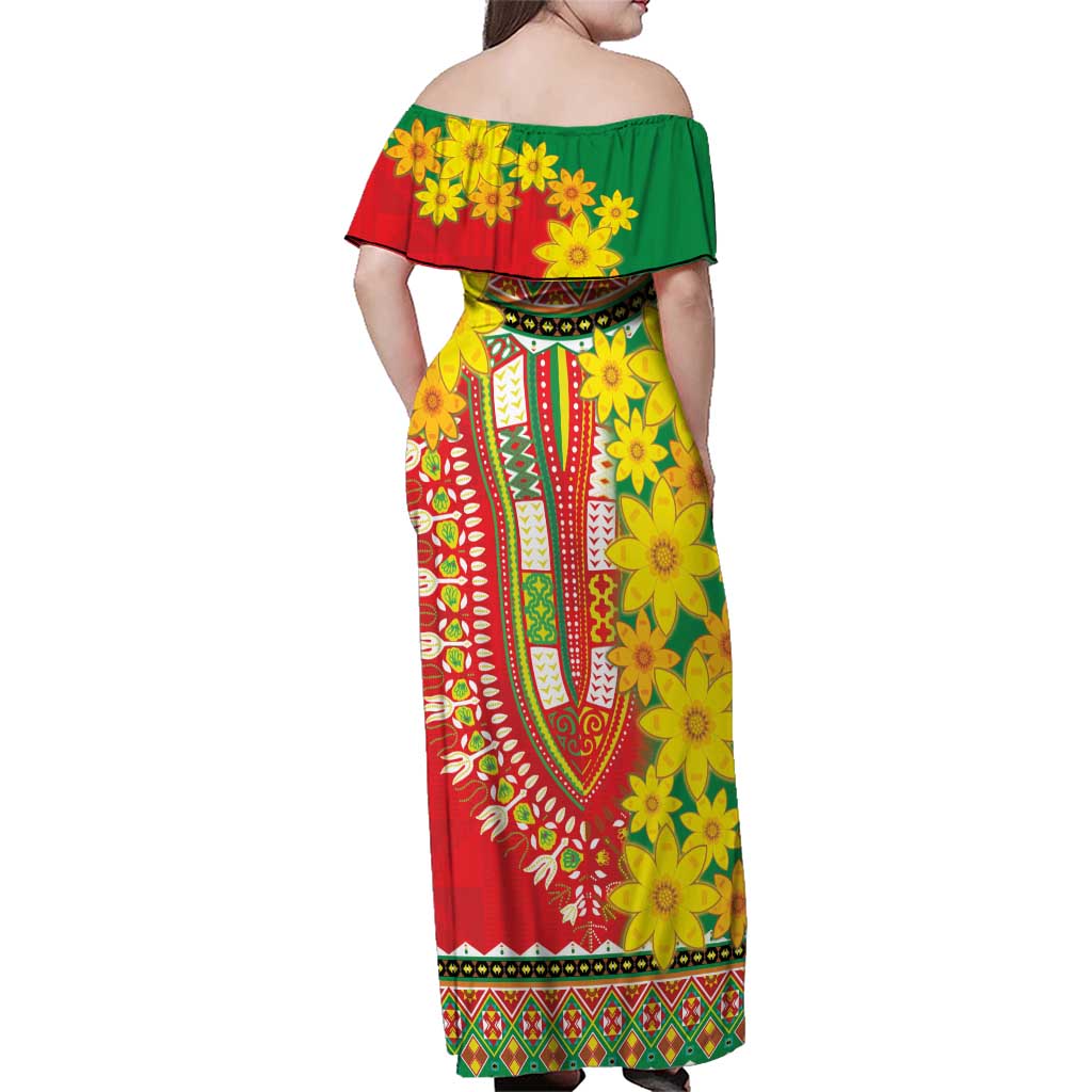 Ethiopian New Year Family Matching Off Shoulder Maxi Dress and Hawaiian Shirt Enkutatash Adey Abeba Flower Art LT9 - Wonder Print Shop