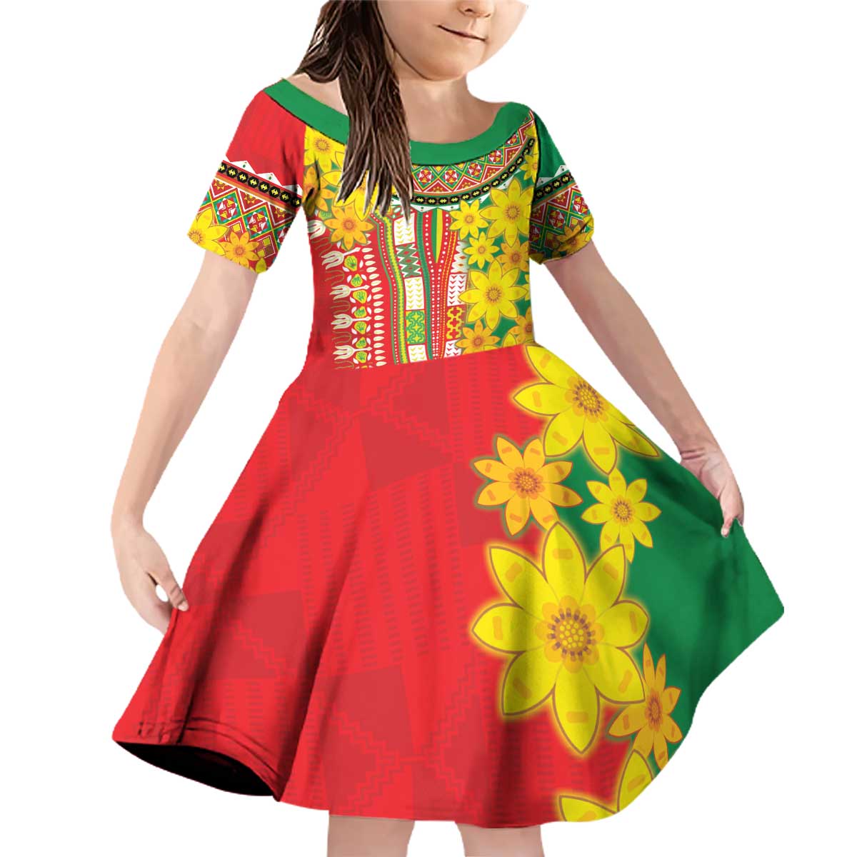 Ethiopian New Year Family Matching Off Shoulder Short Dress and Hawaiian Shirt Enkutatash Adey Abeba Flower Art LT9 - Wonder Print Shop