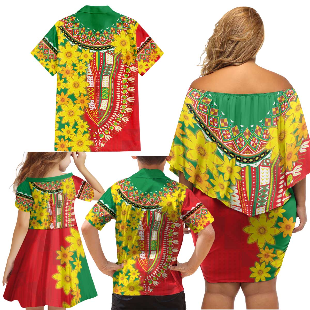 Ethiopian New Year Family Matching Off Shoulder Short Dress and Hawaiian Shirt Enkutatash Adey Abeba Flower Art LT9 - Wonder Print Shop