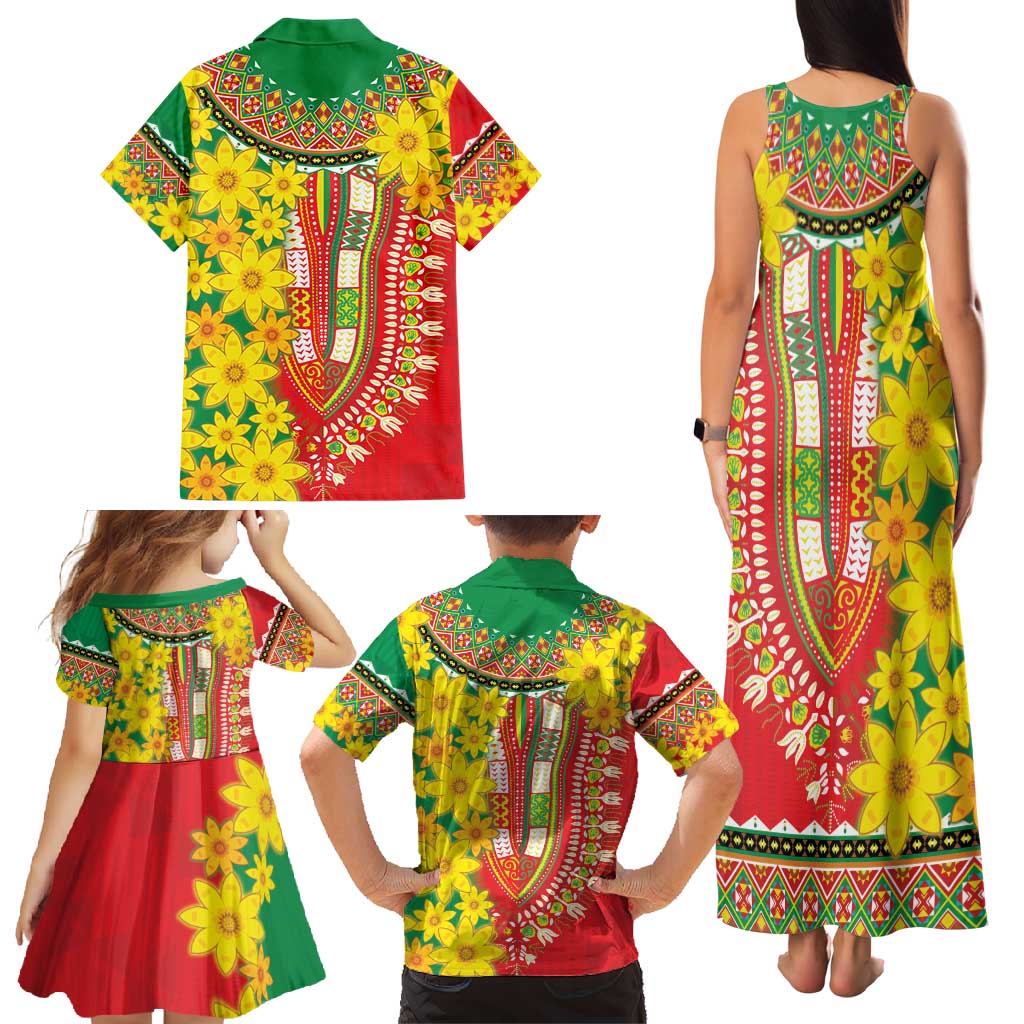 Ethiopian New Year Family Matching Tank Maxi Dress and Hawaiian Shirt Enkutatash Adey Abeba Flower Art - Wonder Print Shop