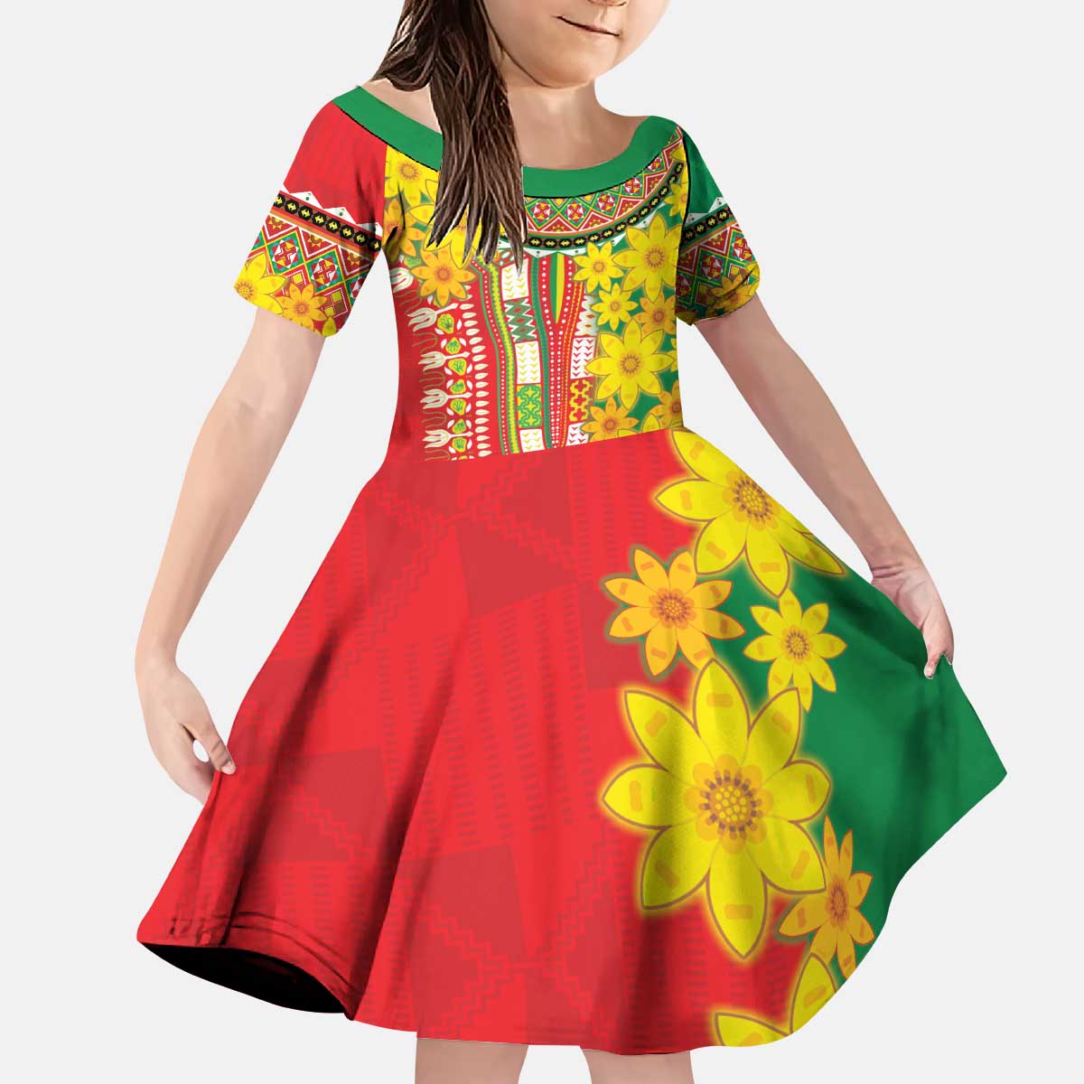 Ethiopian New Year Kid Short Sleeve Dress Enkutatash Adey Abeba Flower Art - Wonder Print Shop