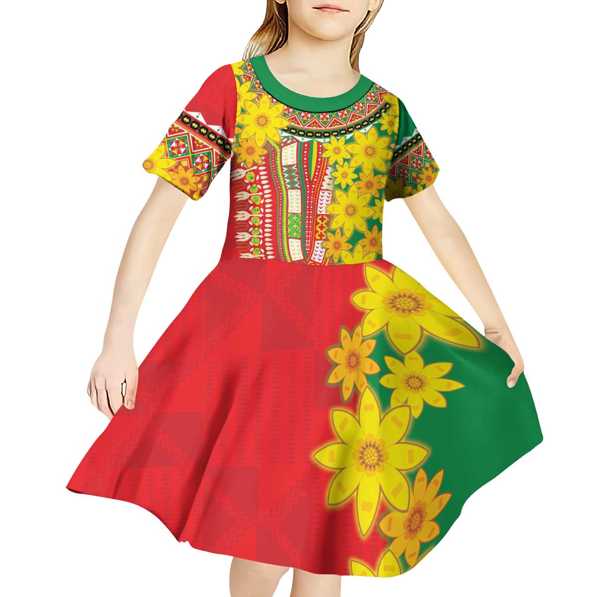 Ethiopian New Year Kid Short Sleeve Dress Enkutatash Adey Abeba Flower Art - Wonder Print Shop